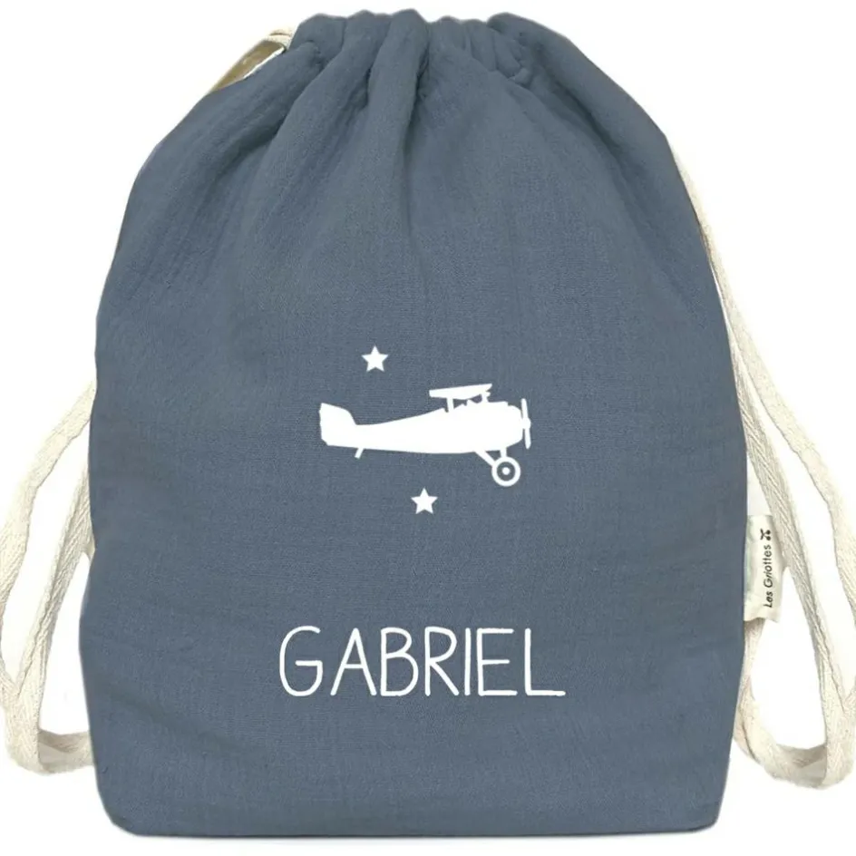 Sac à dos à ficelles bleu pétrole (personnalisable)|Les Griottes