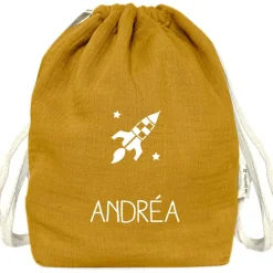 Sac à dos à ficelles jaune moutarde (personnalisable)|Les Griottes New