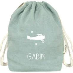 Outlet Les Griottes Sac à dos à ficelles vert amande (personnalisable)