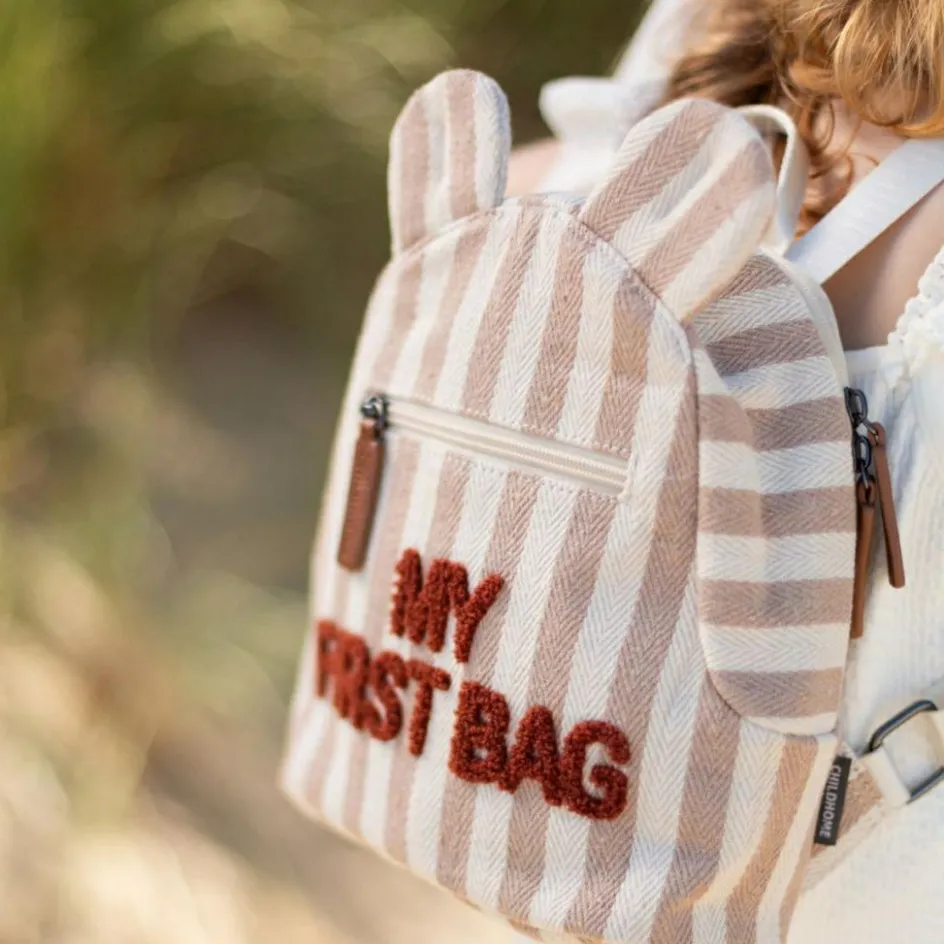 Hot Childhome Sac à dos bébé My First Bag rayures nude-terracotta
