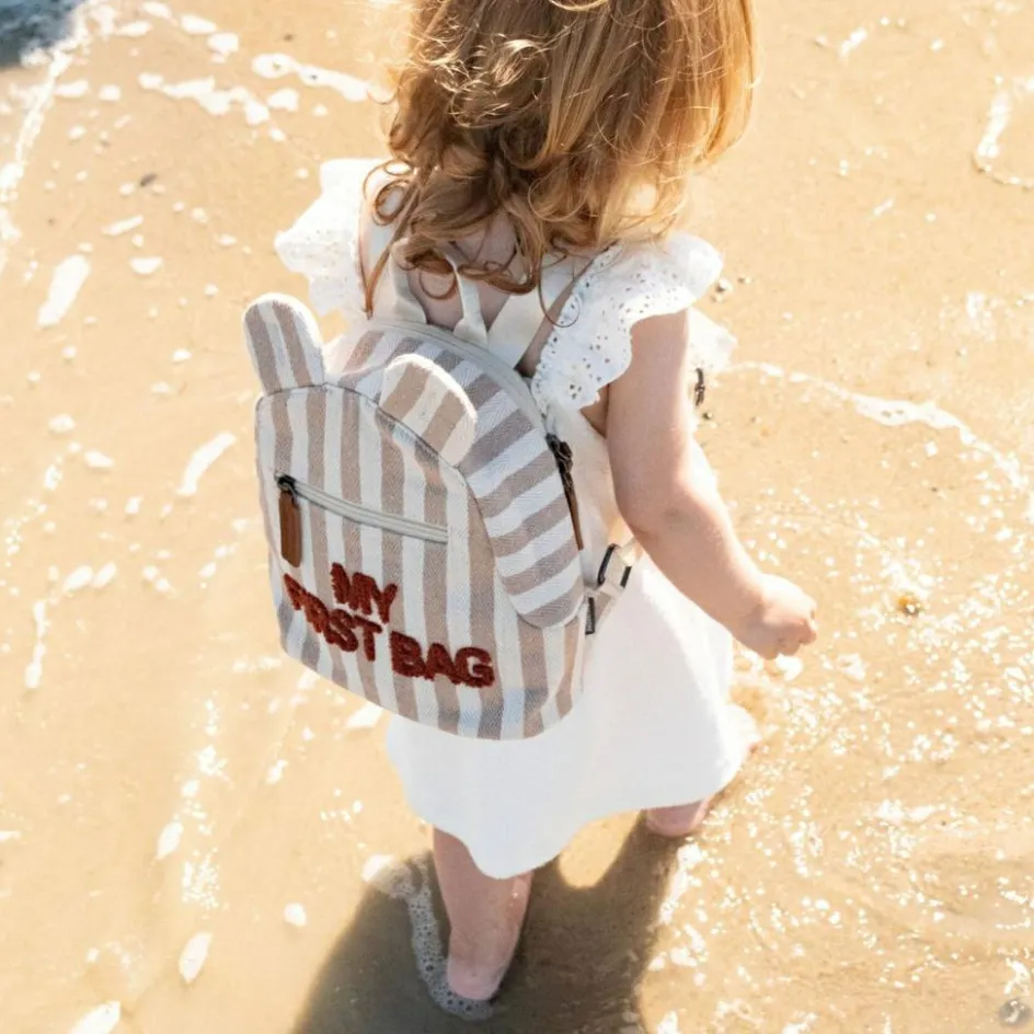 Hot Childhome Sac à dos bébé My First Bag rayures nude-terracotta