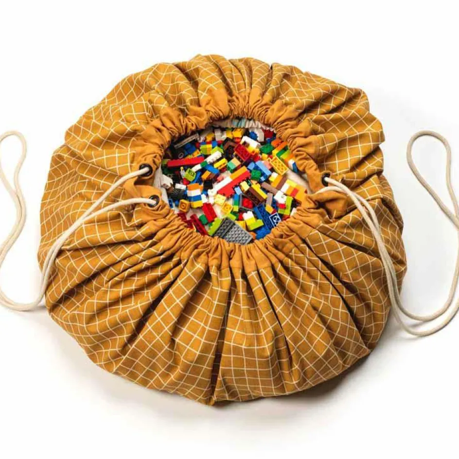 Sac à jouets 2 en 1 Noomad Original Organic Grid Mustard|Play&Go New