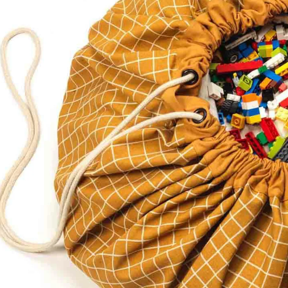 Sac à jouets 2 en 1 Noomad Original Organic Grid Mustard|Play&Go New