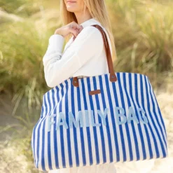 Sac à langer Family Bag rayures bleu électrique-bleu clair|Childhome Clearance