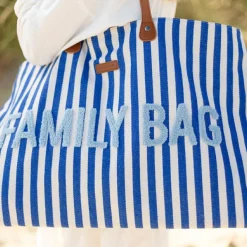 Sac à langer Family Bag rayures bleu électrique-bleu clair|Childhome Clearance