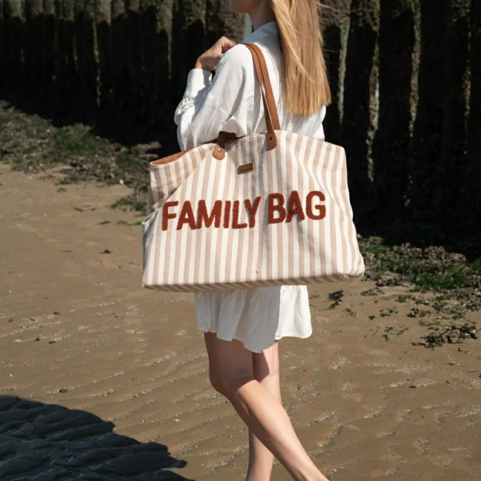Sac à langer Family Bag rayures nude-terracotta|Childhome Clearance