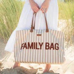 Sac à langer Family Bag rayures nude-terracotta|Childhome Clearance