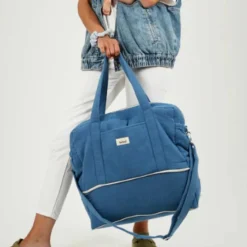 BEBEL Sac à langer 24-48h effet lin bleu capri