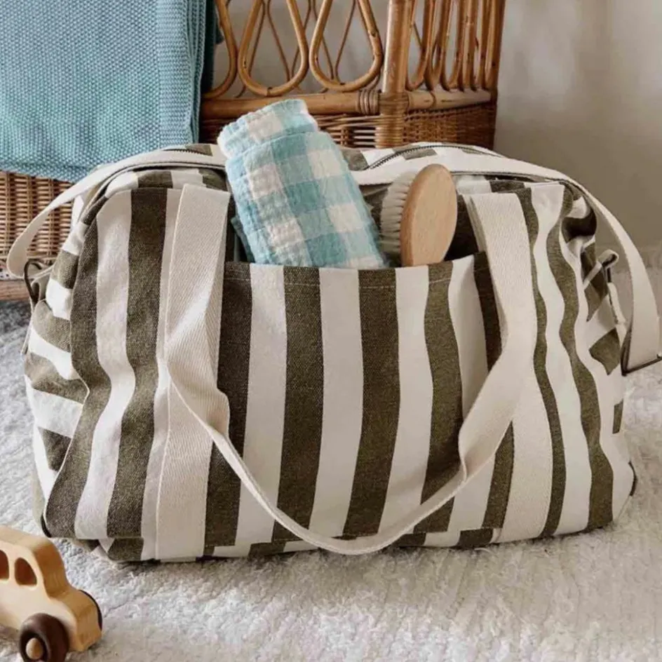 Rose in April Sac à langer Raphaël rayé Olive-Greige