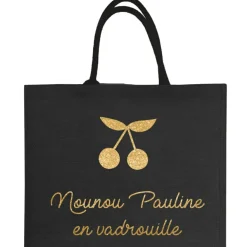 New Les Griottes Sac cabas noir pour adulte en toile de jute (personnalisable)