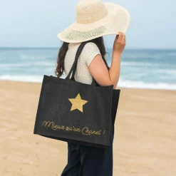 New Les Griottes Sac cabas noir pour adulte en toile de jute (personnalisable)