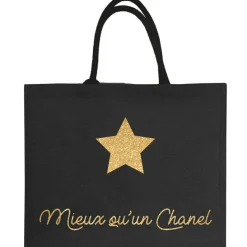 New Les Griottes Sac cabas noir pour adulte en toile de jute (personnalisable)