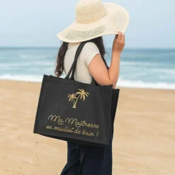 New Les Griottes Sac cabas noir pour adulte en toile de jute (personnalisable)