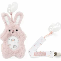 Sale Infantino Set attache-sucette peluche lapin et attache-sucette rose clair