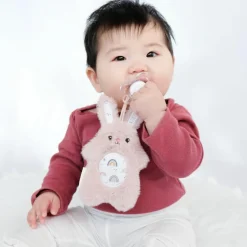 Sale Infantino Set attache-sucette peluche lapin et attache-sucette rose clair