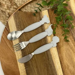 Outlet Bo Jungle Set de couverts en inox et silicone gris (3 pièces)
