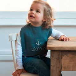 Sale Les Griottes Set de naissance Bavoir et anneau de dentition Bleu pétrole (personnalisable)