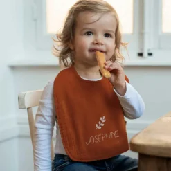 Set de naissance bavoir et anneau de dentition terracotta (personnalisable)|Les Griottes Outlet