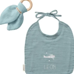 Discount Les Griottes Set de naissance Bavoir et anneau de dentition Vert amande (personnalisable)