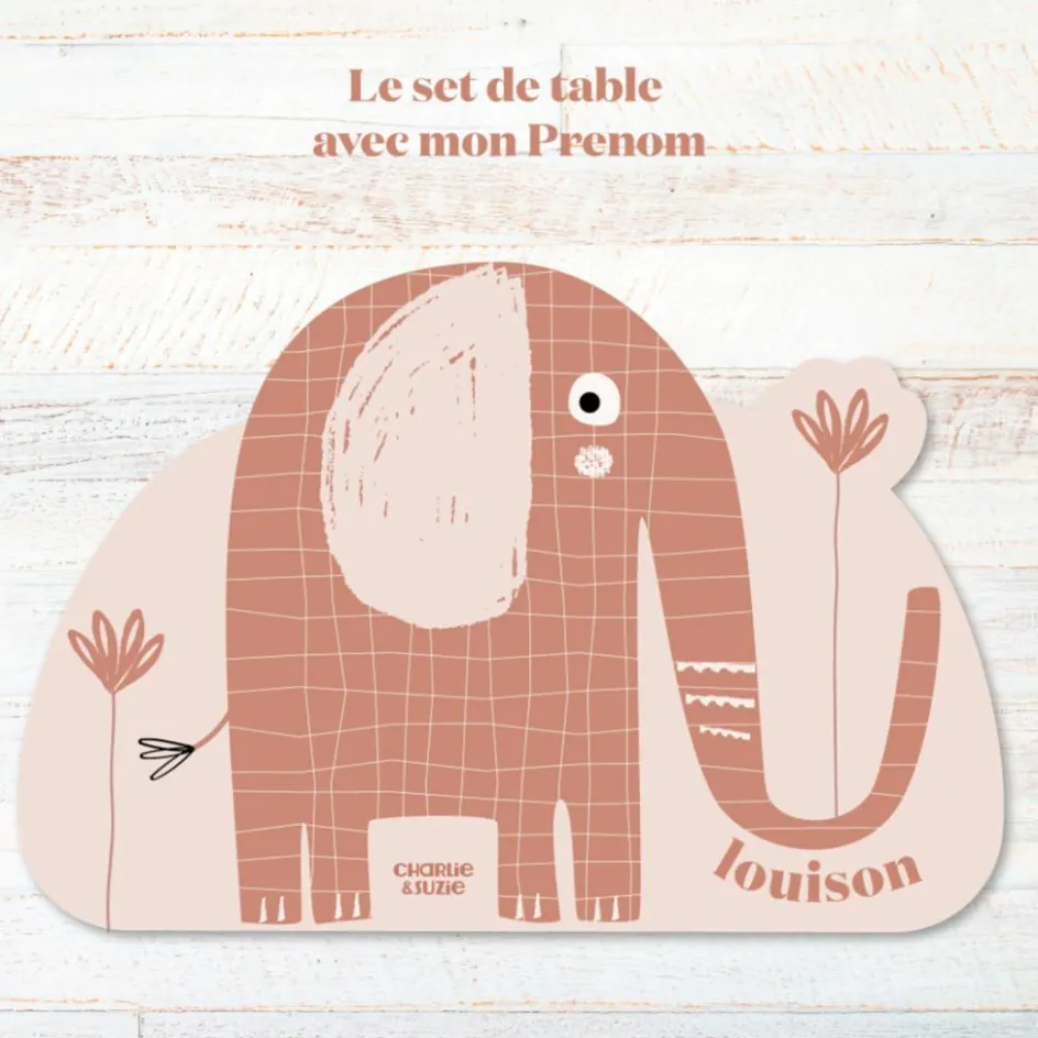 Clearance Charlie et Suzie Set de table Sofia Éléphant personnalisable