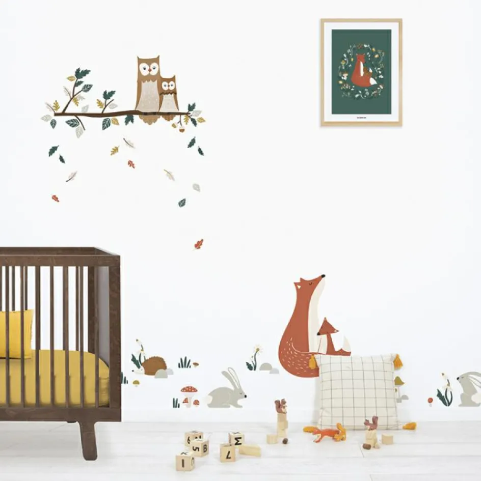 Stickers Forest happiness famille renard (29,7 x 42 cm)|Lilipinso New