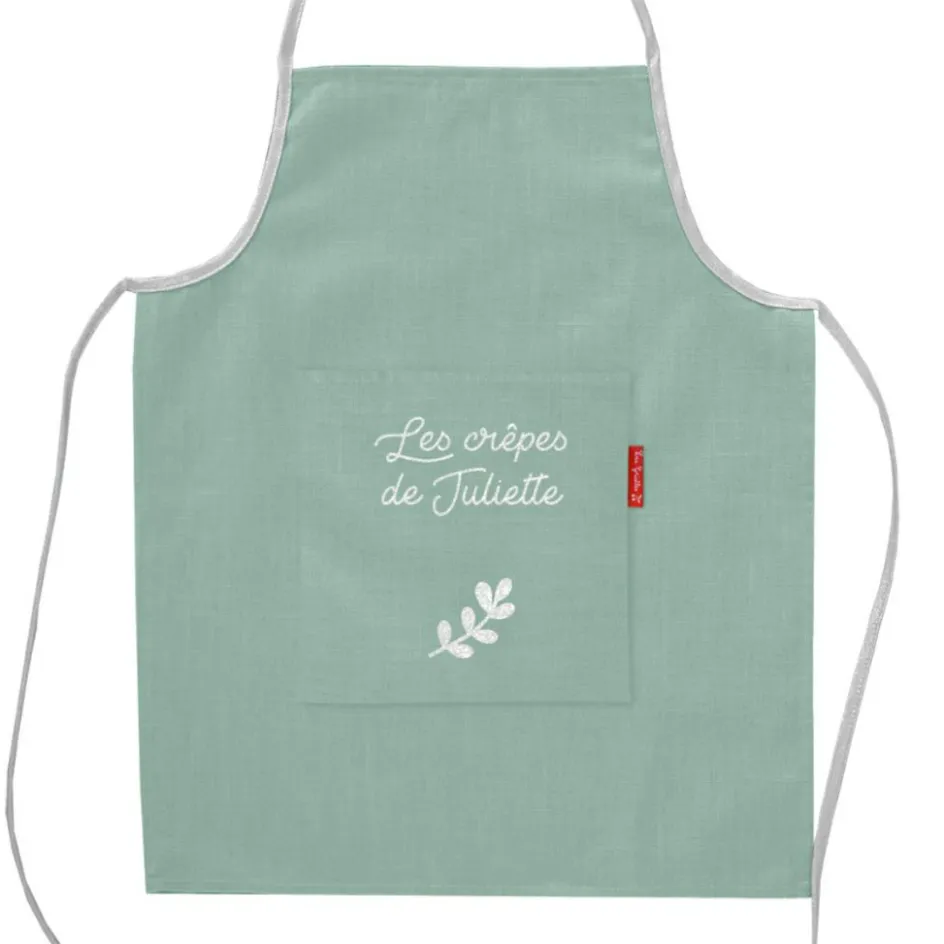 Tablier enfant en lin Vert amande (personnalisable)|Les Griottes Best