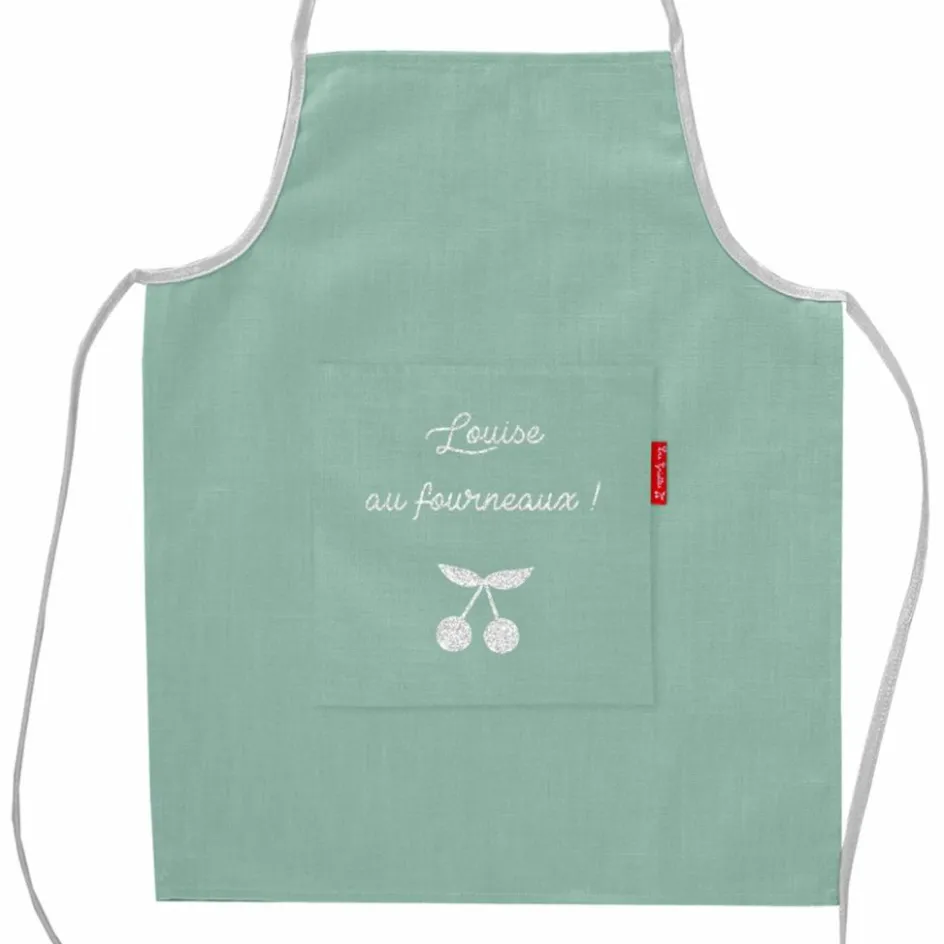 Tablier enfant en lin Vert amande (personnalisable)|Les Griottes Best