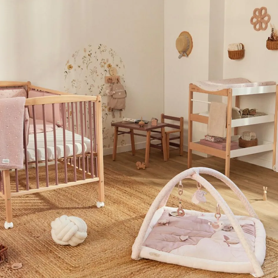 Tapis d'éveil ouatiné soft boa avec arche de jeux rose|Combelle Hot