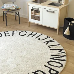 Tapis lavable rond abc naturel noir (diamètre 150 cm)|Lorena Canals New