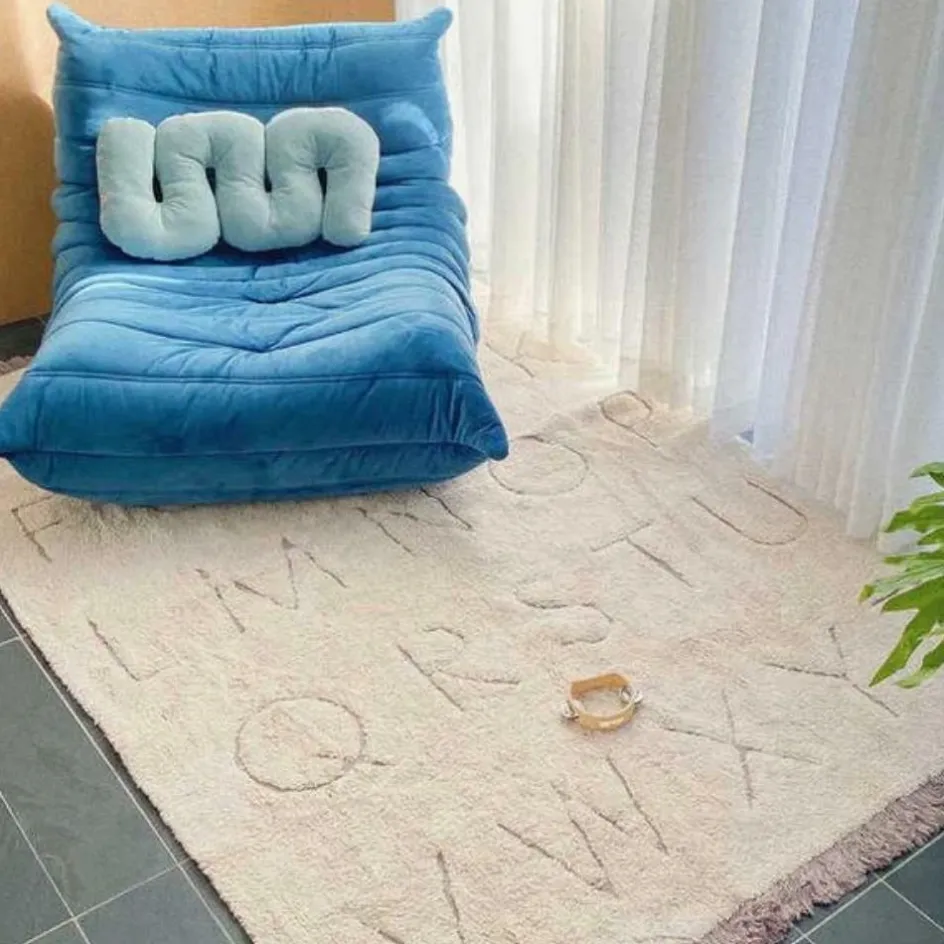 Tapis lavable RugCycled® ABC en coton naturel (90 x 130 cm)|Lorena Canals Clearance