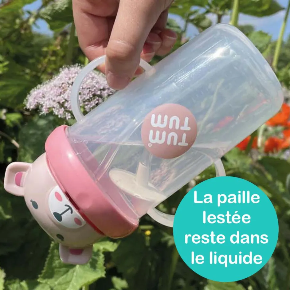 Tasse antifuite avec paille lestée Ours Rose (300 ml)|TUM TUM