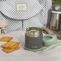 Hot Béaba Thermo-portion inox minéral gris et vert sauge (300 ml)