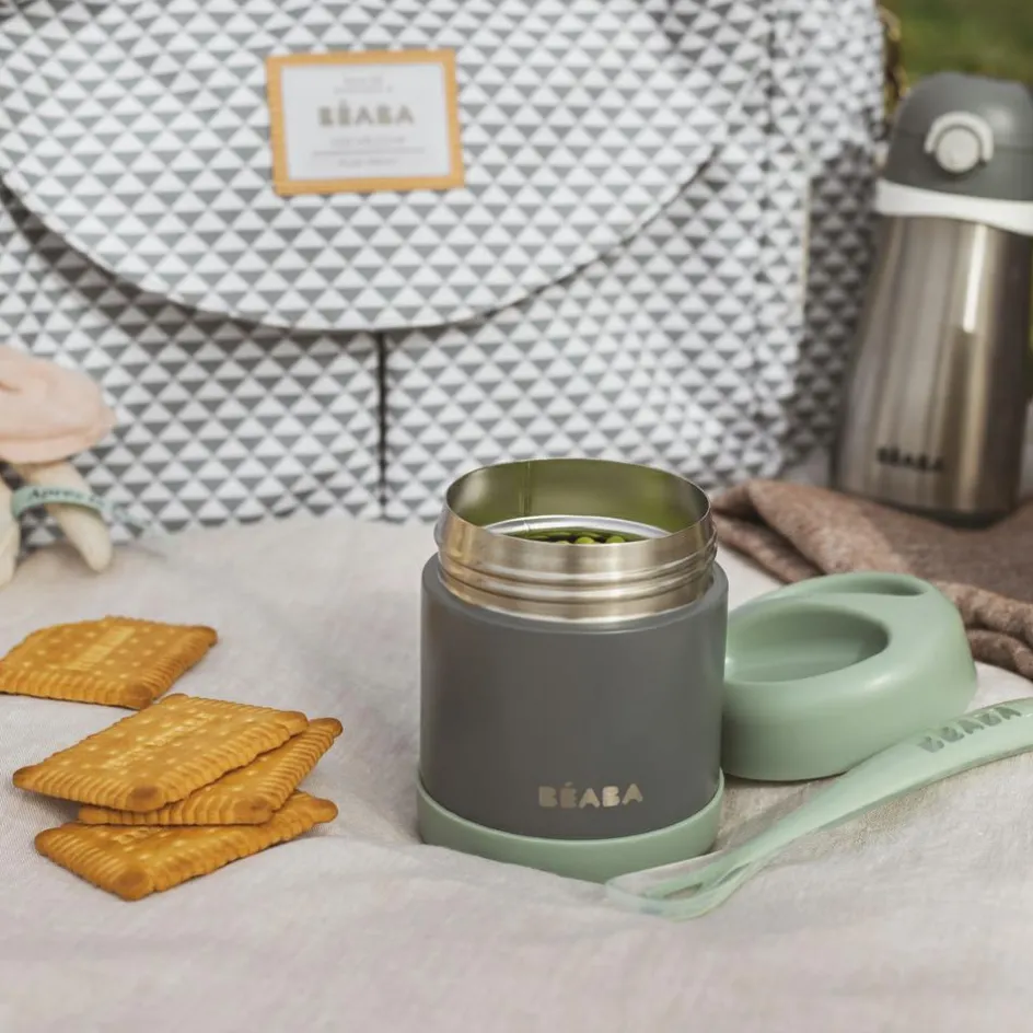 Hot Béaba Thermo-portion inox minéral gris et vert sauge (300 ml)