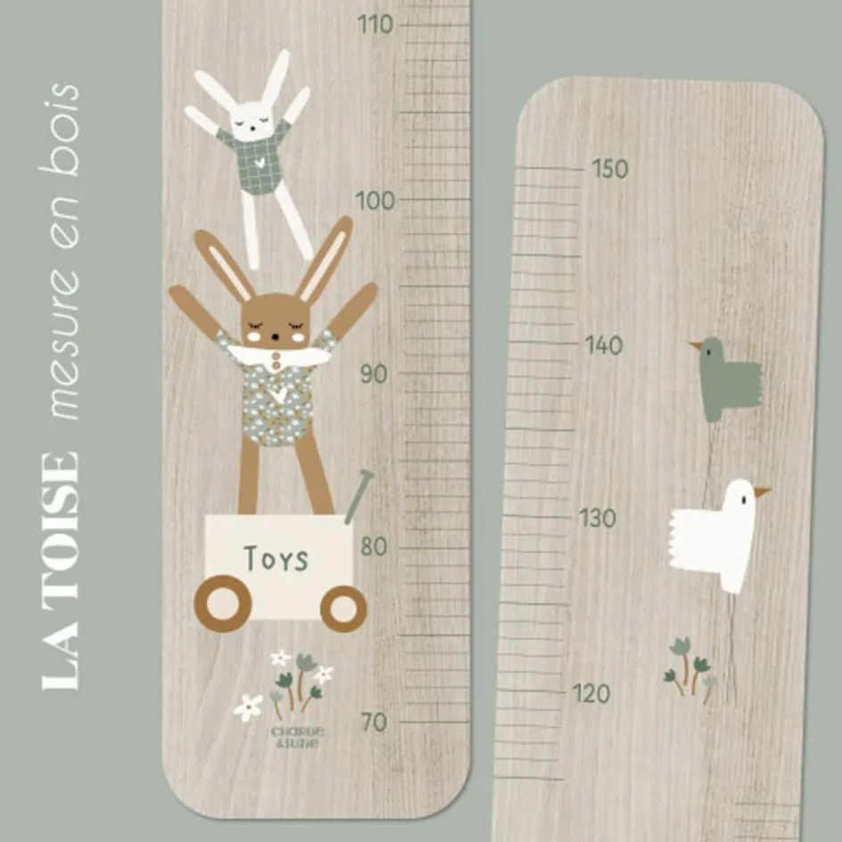 Toise en bois Lapin doudou sauge personnalisable|Charlie et Suzie Outlet