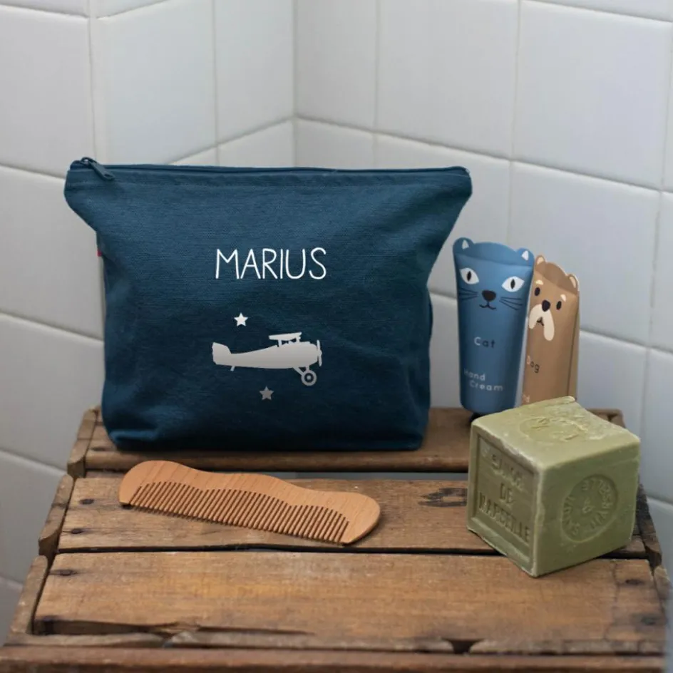 Trousse de toilette bleu pétrole (personnalisable)|Les Griottes Clearance