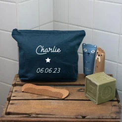 Trousse de toilette bleu pétrole (personnalisable)|Les Griottes Clearance