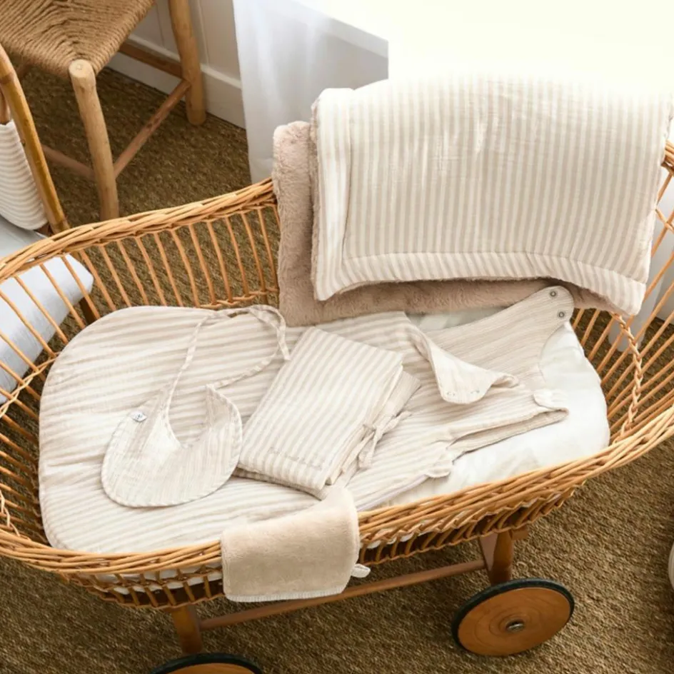 Best BB & Co Trousse de toilette gaze de coton beige rayé galet