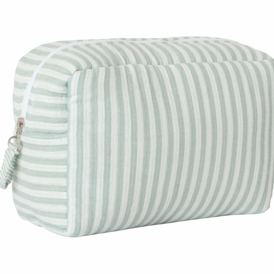 Trousse de toilette gaze de coton rayé vert de gris|BB & Co Online