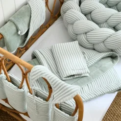 Trousse de toilette gaze de coton rayé vert de gris|BB & Co Online