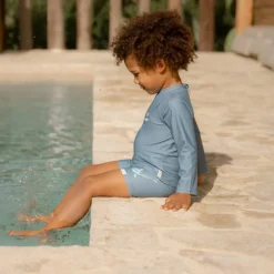 T-shirt de bain anti-UV manches longues Ocean Blue (1-2 ans)|Little Dutch