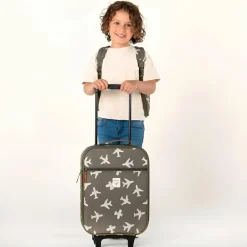 Clearance Kidzroom Valise à roulettes enfant Avions kaki