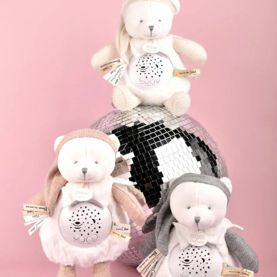 Veilleuse musicale projection d'étoiles ours rose|Doudou et Compagnie New